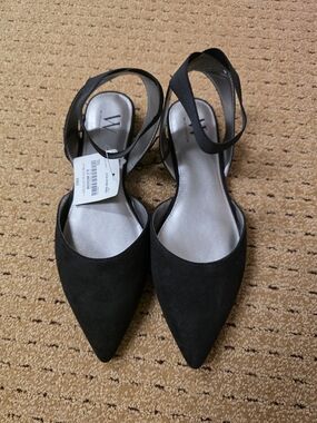 Worthington Pointed Toe Black Ankle-Strap Flats